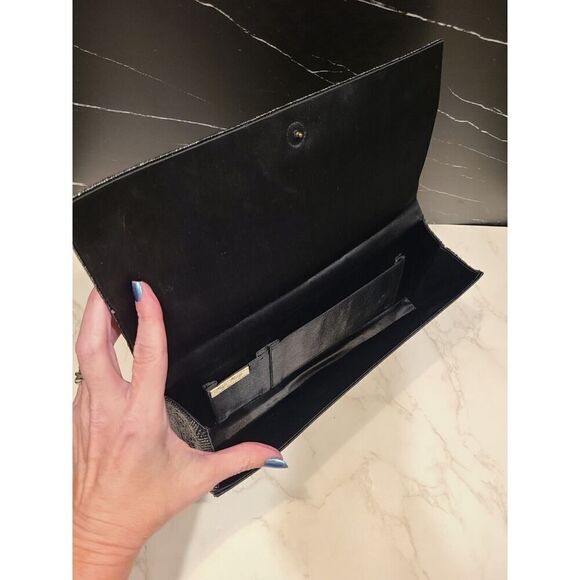 Vintage Figi Bay Handmade Black Beaded Clutch Bag Rectangle 12"x6" Foldover EUC - Picture 5 of 8
